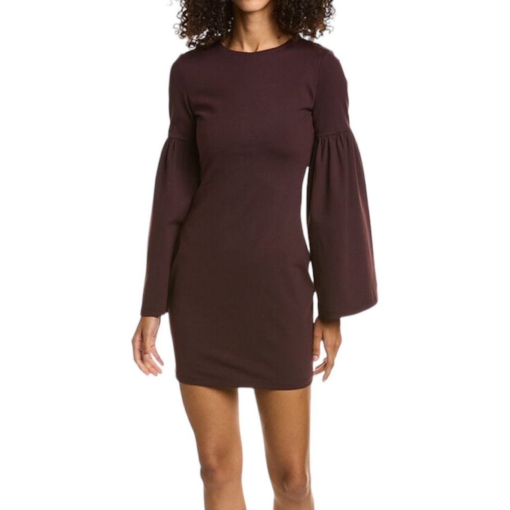 Susana Monaco Long Sleeve Bell-Sleeve Mini Dress in Deep Burgundy
